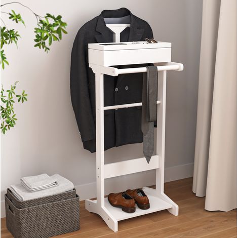Appendiabiti da terra bianco in MDF con vano contenitore e cassetto, OKWISH (1/5)
