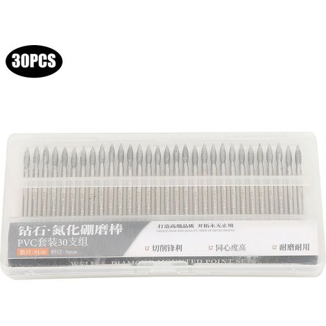 30 pièces pointes diamant 150 grains 3mm pour gravure sur pierre et jade, outils de meulage électrique (1/5)