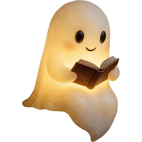 (9.5cmx8.5cmx14cm)Lanterne Halloween LED, Lampe Veilleuse Fantôme Lecture Livre, Veilleuse Fantôme Mignon d'Ambiance pour, Décoration Résine pour (1/5)
