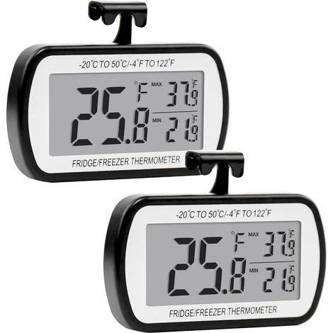 Kühlschrankthermometer – Digitales Kühlschrank-/Gefrierschrankthermometer mit magnetischer Rückseite und großem LCD-Bildschirm schlichtes Design, klare und gut ablesbare Messwerte (schwarz, 2 Stück). (1/5)