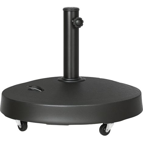 Pied de parasol en résene 25 kg avec roulettes et poignée rétractable pour mâts Ø38/48 mm Ø53 x 41 cm Noir