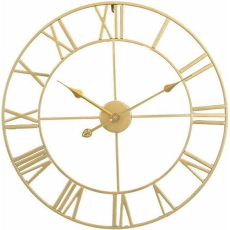 Grande horloge murale rétro en fer, ronde, silencieuse, à piles, chiffres romains, style vintage, décor de salon (1/5)