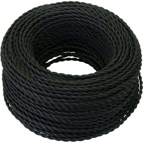 Cavo elettrico tessile da 10 m, cavo in corda di canapa intrecciata retrò 2x0,75 mm², 2 fili intrecciati, per lampada a sospensione fai da te/Nero-Crezuo