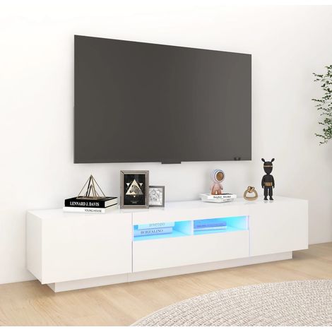 Meuble TV avec lumières LED, Banc TV, Support de Télévision, Meuble TV de salon Blanc 180x35x40 cm YHJ28107 (1/5)