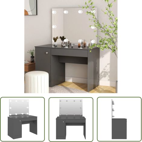 The Living Store Table de maquillage avec éclairage LED 110x55x145 cm MDF Gris - Coiffeuse - Table De Maquillage - Meuble De Salle De Bain - Miroir Lumineux - Éclairage Led (1/5)