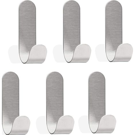 Selbstklebende Haken für Bad oder Küche, Wandhaken, kein Bohren erforderlich, 6 Stück, 70 x 17 mm, gebürstetes Silber (1/4)