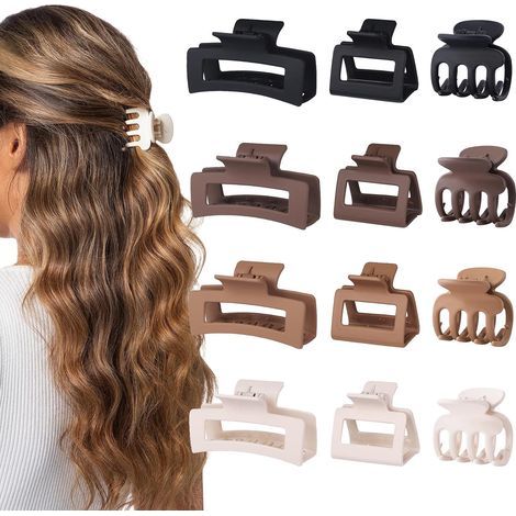 12 Haarspangen – 3 Größen – Klein/Mittel/Groß – Optimaler Halt – Rutschfest – Mattes Plastik – Für feines, dickes und lockiges Haar (1/5)