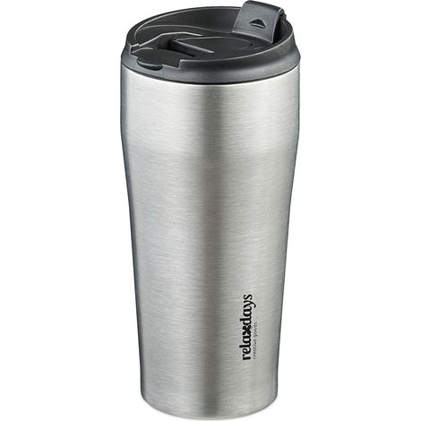 Relaxdays Insulated Mug, 400 ml, for Hot & Cold Drinks, Thermal Travel Flask, Coffee Cup, Stainless Steel, Silver/Black