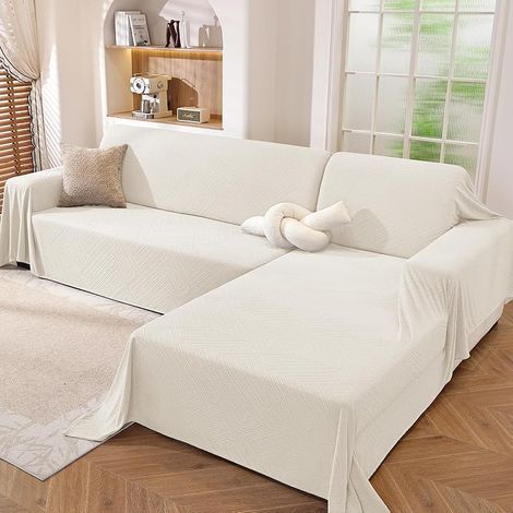Housse de canapé d'angle 2 pièces – Protection antidérapante – Couverture douce en polyester – Dimensions 200x260+200x280 CM – Crème