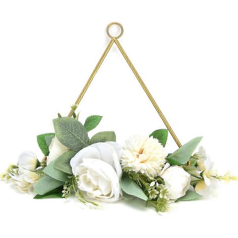 Couronne de fleurs artificielles de style nordique, blanche, à accrocher au mur ou à utiliser pour la décoration d'un mariage ou d'une maison. (1/4)