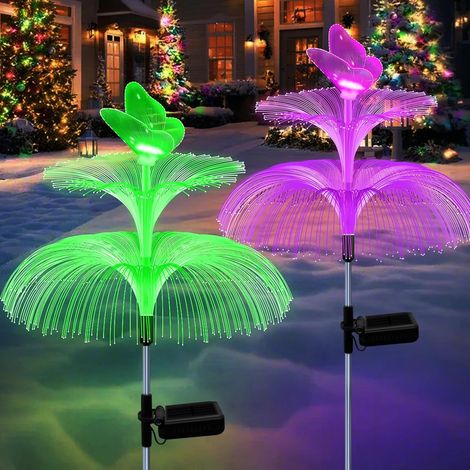Lot de 2 guirlandes lumineuses solaires de Noël, étanches, papillons à 7 couleurs changeantes pour jardin.