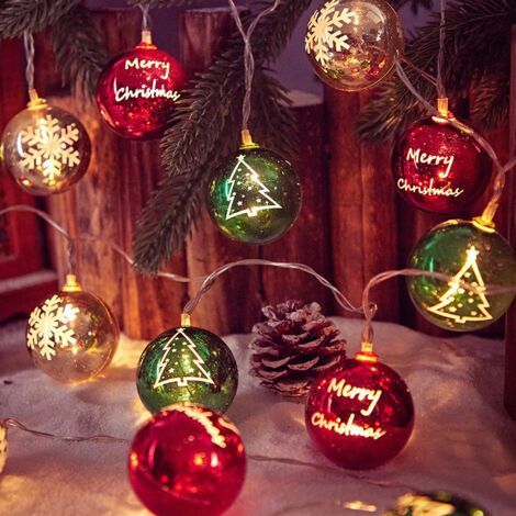 BUNTHAUS Boule de noël guirlande lumineuse flocon de neige pentagramme miroir lumières décoratives galvanoplastie étoiles chambre décoration guirlande lumineuse de noël(rond,3 m 20 feux)