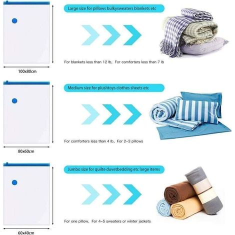 Sacs de compression sous vide pour literie – Lot de 6 (4x60x80 cm + 2x80x100 cm), étanches et réutilisables, idéaux rangement maison (1/3)