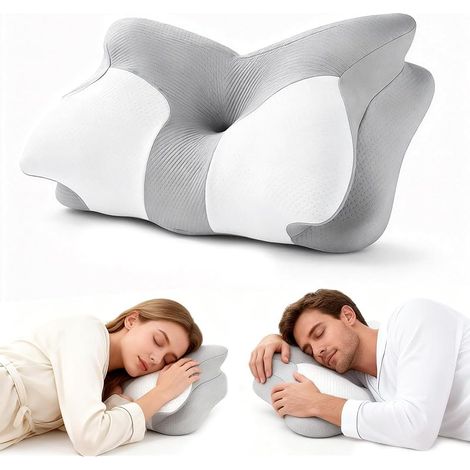 Oreiller Ergonomique Cervical, 2 en 1 Oreiller Mémoire de Forme pour Nuque – Dormeurs sur Le Côté, Le Dos et Le Ventre 62×40×9/15cm(Gris) (1/5)