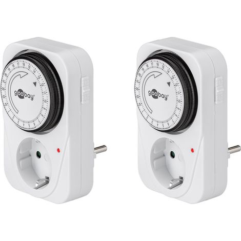 goobay 55538 Interruptor horario analógico para Interiores - Interruptor horario para Tomas de Corriente - Ciclo de 15 Minutos Ajustable - LED de Control - Funcionamiento Continuo Posible – Set de 2