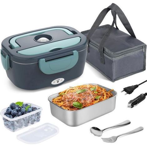 Lunch Box Chauffante Électrique 1.5L 60W, Avec Fourchette et cuillère en acier inoxydable et Sac Isotherme, pour Maison, Voiture