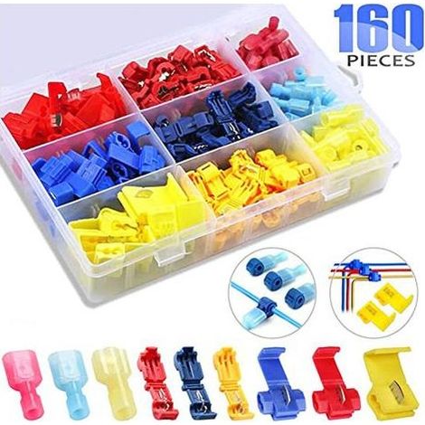 Lntyq 160Pcs Connecteur de fil T-Connecto Rapide de Cosse électrique 60 pcs Connecteur Rapide T-Tap + 60pcs Connecteur Terminal Entièrement Isolé + 40pcs Connecteur Dérivation Rapide (1/4)