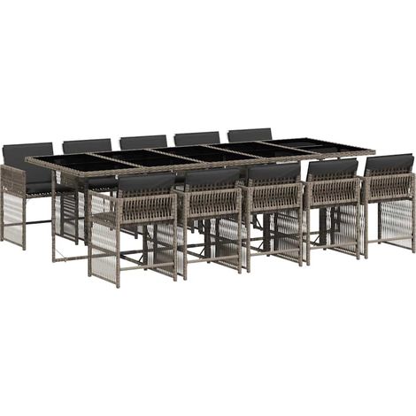 11 Piece Garden Dining Set with Cushions Grey Poly Rattan vidaXL (1/5)