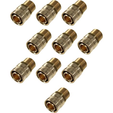 Ibp Bänninger – Lot de 10 raccords PER à glissement Ø16 – Mâle 1/2'' (15/21) – Laiton pour eau chaude et froide sous pression – Raccords pour tubes en matériaux synthétiques (1/4)
