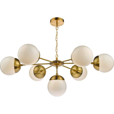 DAR BOMBAZINE - Lampe à Suspension Laiton Naturel & Verre Opale Blanc, 7x E14 (1/5)