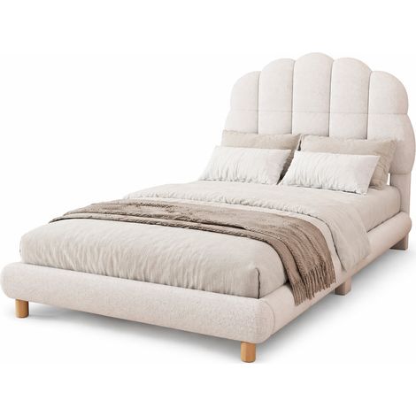 Letto per Bambini 90 x 200 cm, Letto Singolo con Testiera Imbottita, senza Materasso, in Peluche, Bianco (1/4)