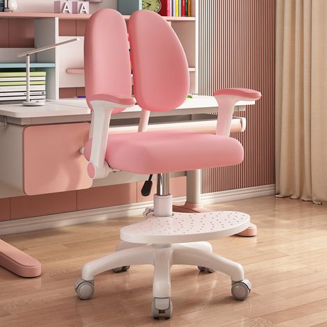 Sedia da scrivania per bambini con ruote a 360 gradi, sedia ergonomica per computer per studio, sedia girevole regolabile con braccioli e poggiapiedi e doppio cuscino morbido - Rosa (1/5)