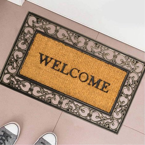 Tappeto Zerbino Rettangolare Welcome In Fibra Di Cocco 45 x 75 cm Beige e Marrone (1/4)