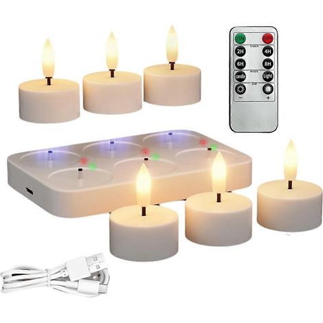 Osterangebot Hochwertige, wiederaufladbare, flammenlose Teelichter mit Ladestation, 6er-Pack batteriebetriebene Teelichter. (1/4)