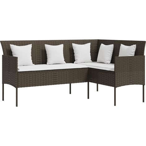 L-shaped Couch Sofa with Cushions Poly Rattan Brown vidaXL