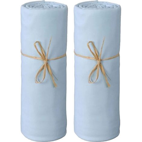 Lot de 2 Draps housse lit bébé 60 x 120 cm / 100% coton / 57 fils/cm² - 1 Ciel + 1 Ciel - 1 Ciel + 1 Ciel - (1/2)