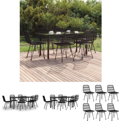 Gartenesszimmer - vidaXL 7-tlg. Garten-Essgruppe Schwarz Poly Rattan - Gartenstuhl Set (1/5)