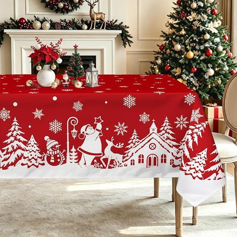 Nappe De NoëL Rectangulaire Flocon De Neige Rouge 140x200cm (1/5)