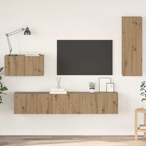Wand-TV-Schrank Wandmontiert 4 pcs Artisan-Eiche Holzwerkstoff