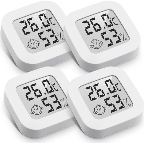 Mini-Thermometer und Hygrometer für Innenräume, digital, hochpräzise, Temperatur- und Feuchtigkeitsmesser, Thermo-Hygrometer mit Komfortniveau-Anzeige (4,3 cm x 4,3 cm, weiß, 4 Stück) (1/5)