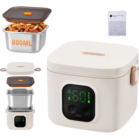 Elektrisch beheizbare Lunchbox, 800 ml Fassungsvermögen, einstellbare Temperatur, WEISS (1/2)