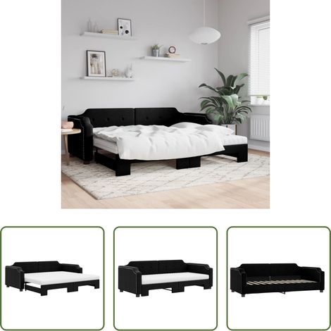 vidaXL Doppelbett - Tagesbett Ausziehbar mit Matratzen Schwarz 90x200 cm Stoff (1/5)
