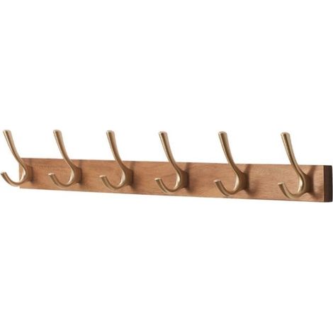Wandgarderobe aus Holz, 6 Massivholzhaken, Holzhaken für Jacken, Wandhaken aus Holz (66 cm) (1/5)