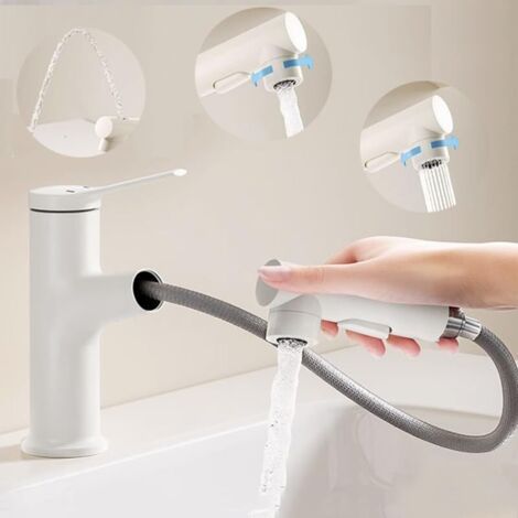 Robinet de lave-mainsde lavabo de Salle de Bain extractible, relevable, Levier Unique avec pulvérisateur Extensible à 2 Fonctions, Robinet mitigeur de lavabo (1/5)