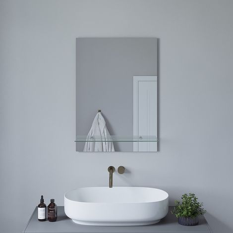 Badspiegel Wandspiegel mit Glas-Ablage 50x70 cm Dekospiegel, Geeignet für Bad, Schlafzimmer, Wohnzimmer usw (Ohne Beleuchtung) (1/5)
