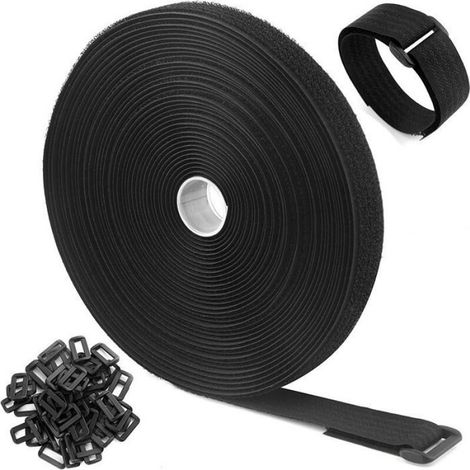 Sangle De Cable - 10 M - Largeur 2 Cm - Nylon - Pour Gestion Câbles Et Organisation Objets - 50 Boucles Plastique (1/4)