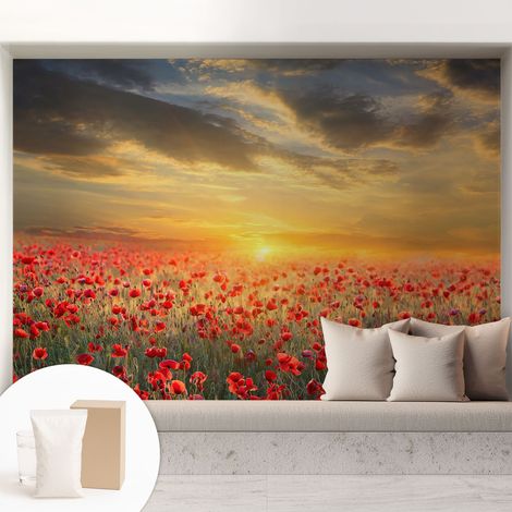 Carta Da Parati - Murale Alla Moda Decorazione - Camera Da Letto - Con Colla Gratuita Campo di papaveri 208x146 cm (1/5)