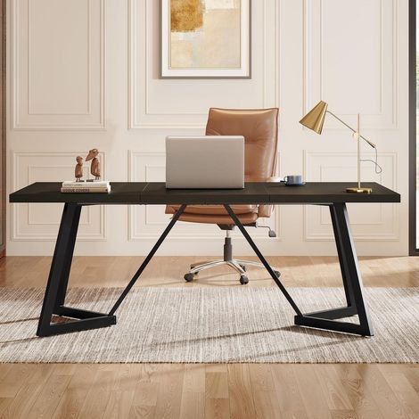 180cm Schreibtisch mit Metallgestell, moderner Computertisch, schwarz (1/5)