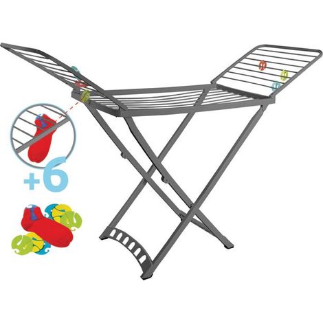 Étendoir séchoir à linge pliable avec Pinces à Chaussettes,coloris gris anthracite-Longueur 170 cm × Largeur 55 cm × Hauteur 100cm (1/4)
