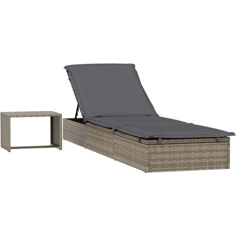 Maison Exclusive - Sonnenliege 1 Stk. mit Tisch Grau Poly Rattan (1/5)