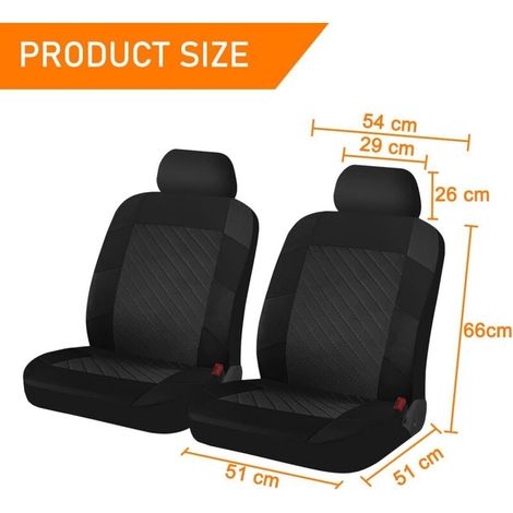 2-teilige Autositzbezüge aus Stoff für zwei Vordersitze, rutschfest, schweißabweisend, universelle Vordersitzbezüge, passend für die meisten Autos mit elastischen Säumen (Schwarz) (1/4)