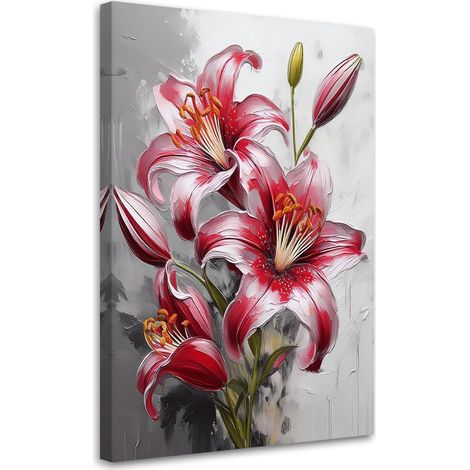 Tableau déco Fleurs Lys peints rouges 60x90 (1/5)