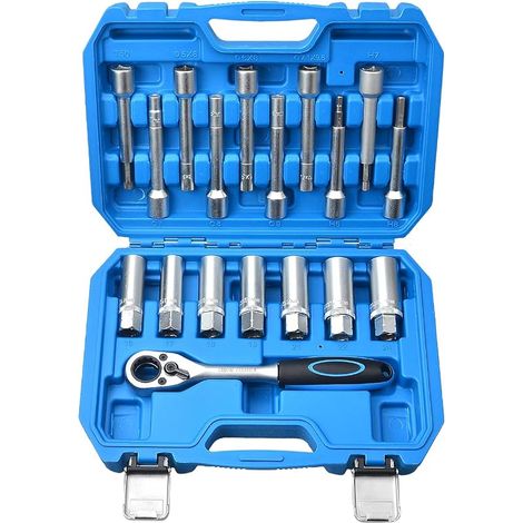 18 pièces 1/2 "Kit de Douilles de Choc de Suspension de moyeu de Direction, Jeu de Douilles d'outil de Retrait d'écrou de Jambe de Force d'amortisseur de Suspension (1/5)