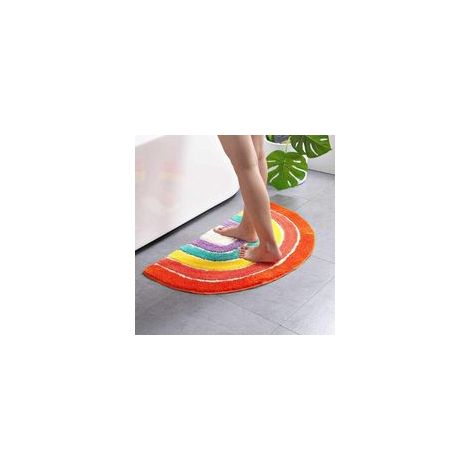 Alfombrilla de baño semicircular a rayas de 50x80 cm en microfibra colorida, antideslizante y absorbente para bañera, ducha, baño, cocina, dormitorio, lavable.
