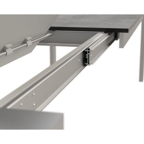 Coulisses de table à ouverture synchronisée ALU 77 – Frein de blocage – Longueur 980 mm – 3 allonges de 500 mm – Charge maximale 115 kg