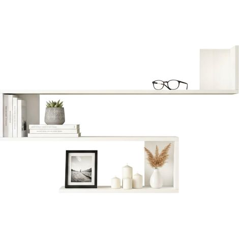 Étagère Murale, Tablette Murale, Rayonnage Polyvalent, 120x15 h71 cm, Blanc (1/4)